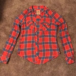 Hollister XS pink and blue plaid shirt